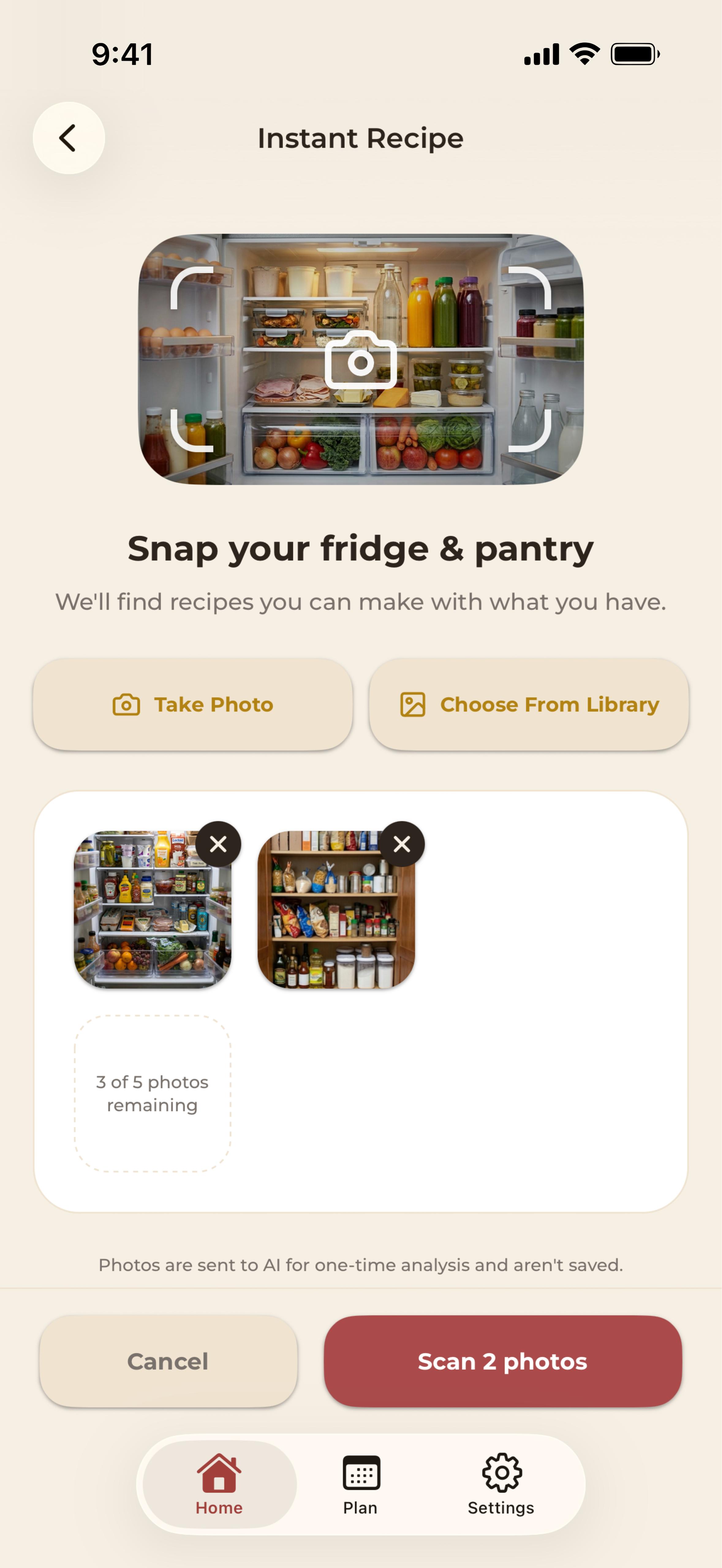 noBrainer Instant Cooking — snap your fridge to surface recipes from what's on hand