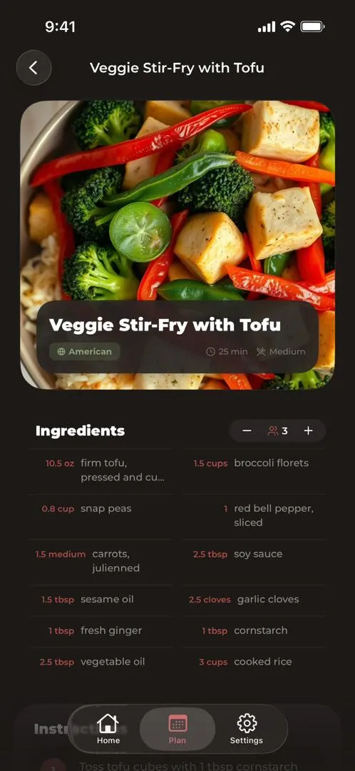 Step-by-step recipe view in noBrainer